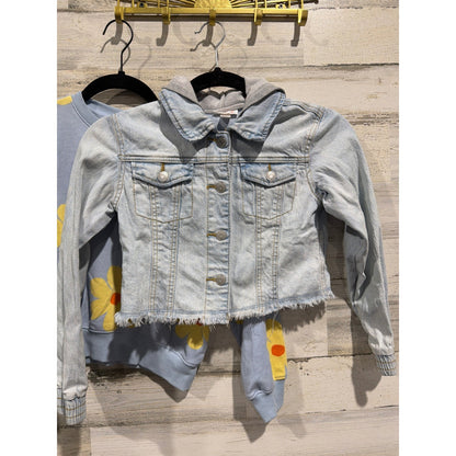 Cat & Jack Old Navy Jacket Sweatshirt Girls 8 Blue Floral Denim Bundle1