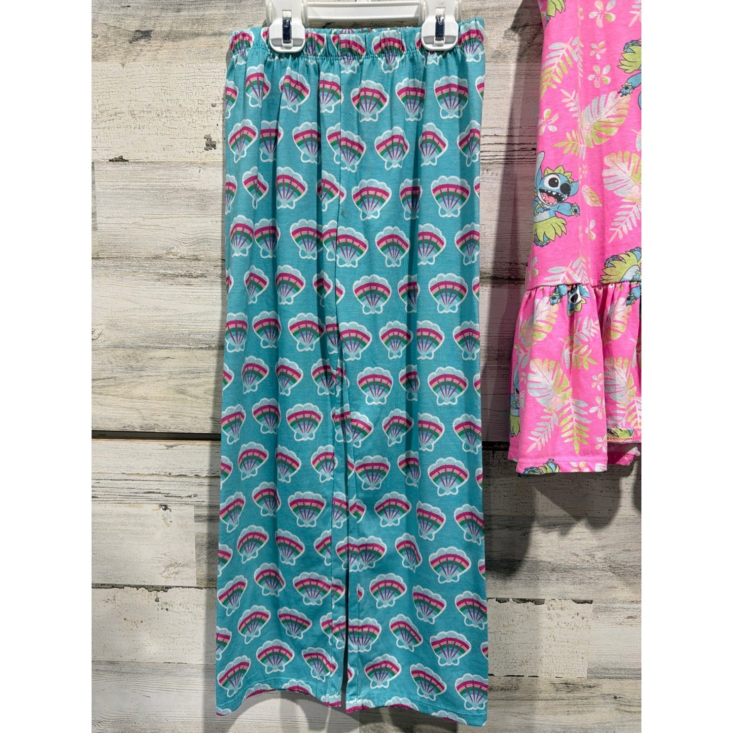 Disney Pajamas Dress Girls 7/8 Teal Pink Ariel Stitch Mermaidcore EUC2