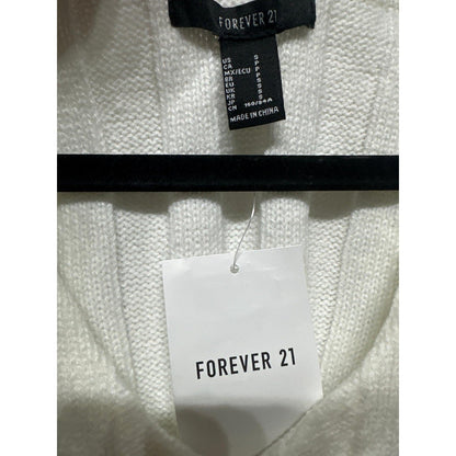 Forever 21 Sweater Vest Women Small White Ribbed Cropped V-Neck Preppy NWT1