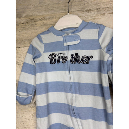Carter's Sleep and Play Boys Newborn Blue Orange Little Brother Striped EUC1