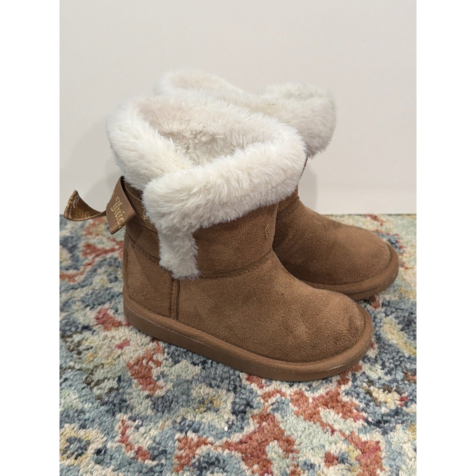 Juicy Couture Boots Girls 8 Toddler Brown Faux Fur Suede McBling *Flawed1
