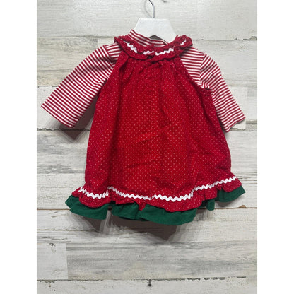 Candy Cane Dress Baby Girls 9M Red Holiday Ric Rac Corduroy EUC3