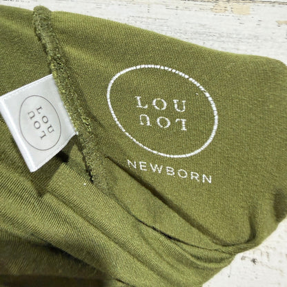 Lou Lou and Company Henley Set Kids Newborn Olive Green Ribbed Boho EUC5
