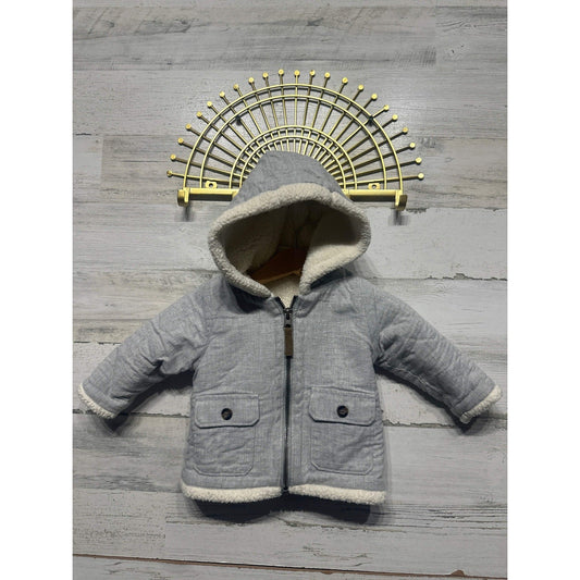 Carter's Sherpa Lined Hooded Jacket Boys 9M Grey Zip Up Winter Coat EUC0