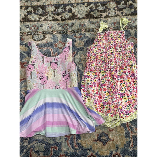 Dress and Romper Set Girls 2T Pink Multi Flamingo Floral EUC0