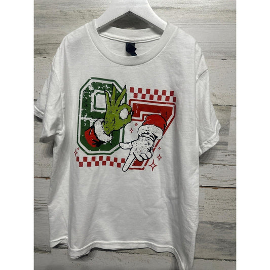 Grinch Santa T-Shirt Boys Medium White Graphic Streetwear EUC0