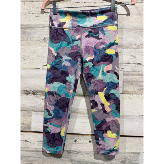 Athleta Girl Chit Chat Capri Girls L 12 Purple Abstract Athletic Yoga EUC0