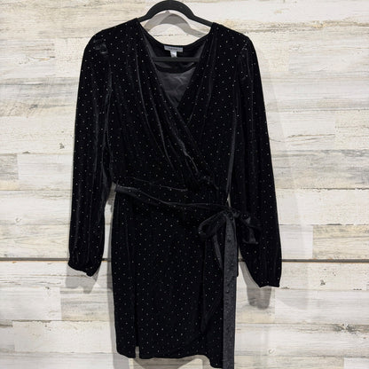 Nine West Velvet Wrap Dress Women XXL Black Silver Pin Dot Metallic Holiday EUC0