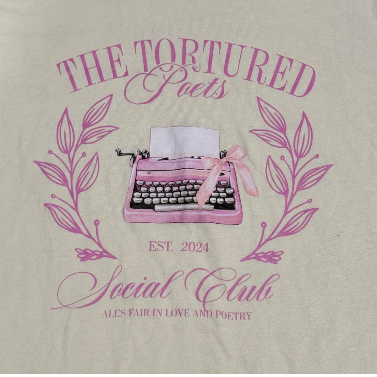 L-A-T Apparel Graphic Tee Girls Youth L Cream Tortured Poets Social Club EUC1