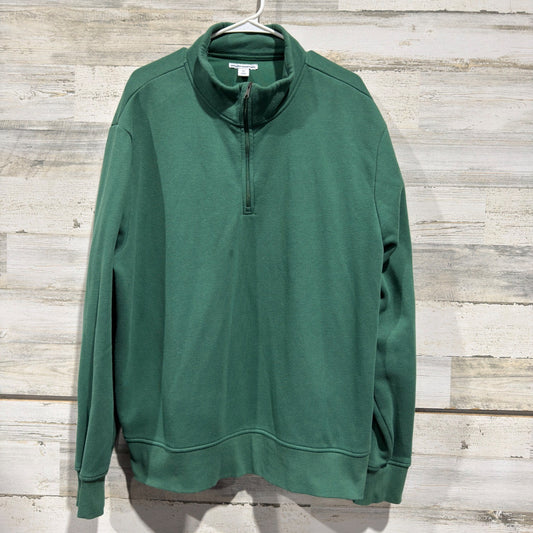 Amazon Essentials Quarter Zip Sweatshirt Mens XXL Green Cotton Flawed*0