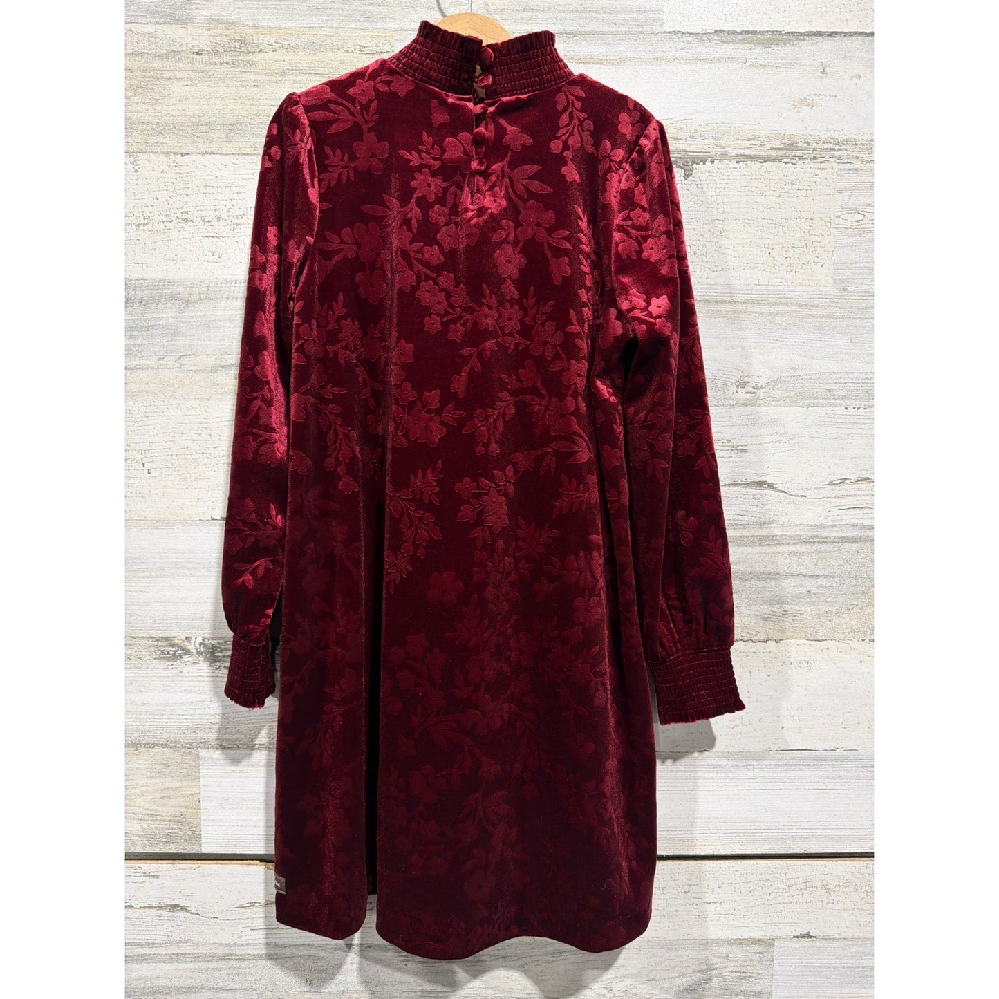 Matilda Jane Dress Girls 8 Burgundy Velvet Floral Burnout Holiday EUC2