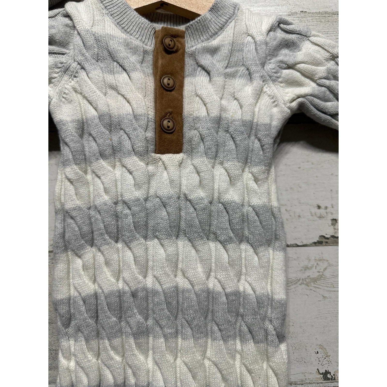 Hope & Henry Sweater Romper Boys 0-3M Gray Organic Cotton Cable Knit EUC1