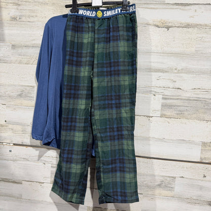 SmileyWorld Tis The Season Pajama Set Kids Size 14 Blue Plaid Holiday NWT4