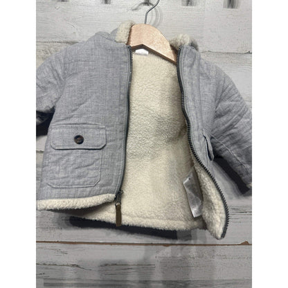 Carter's Sherpa Lined Hooded Jacket Boys 9M Grey Zip Up Winter Coat EUC2
