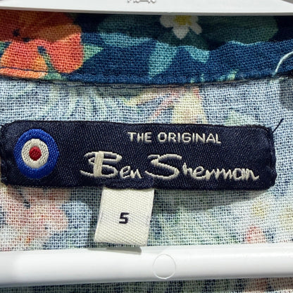 Ben Sherman 2 Piece Set Boys Size 5 Blue Floral Linen Blend Tropical Summer EUC3