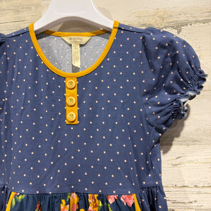 Matilda Jane Joanna Gaines Dress Girls 8 Blue Floral Polka Dot Ruffle Boho EUC2