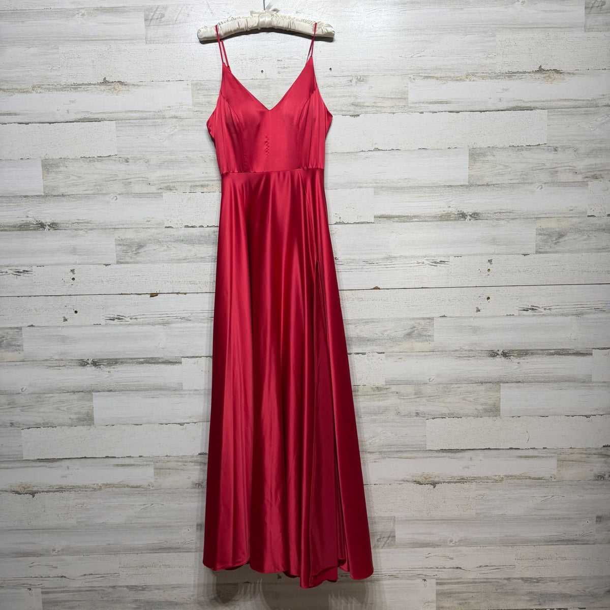 B. Darlin Gown Women 11/12 Red Satin V-Neck High Slit Formal Prom0