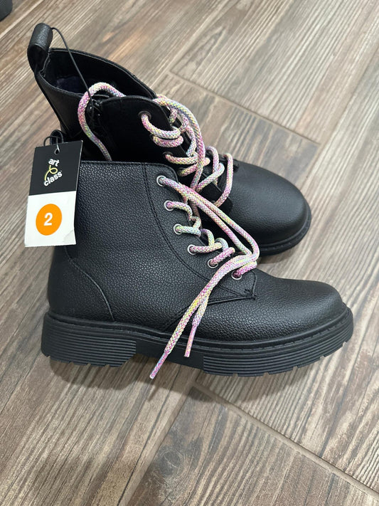Art Class Combat Boots Kids Size 2 Black Rainbow Laces Side Zip NWT0