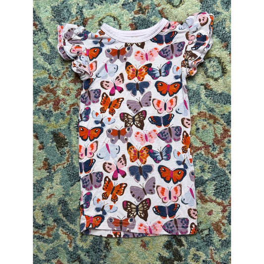 Little Sleepies Butterfly Flutter Sleeve Top Girls 12-18 Months White Ruffle EUC0