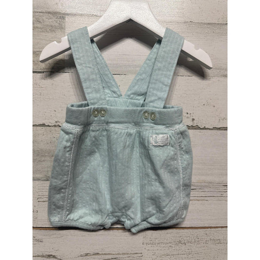 Lullaby Club Romper Boys 0-3M Seafoam Green Ribbed Knit Overalls EUC0