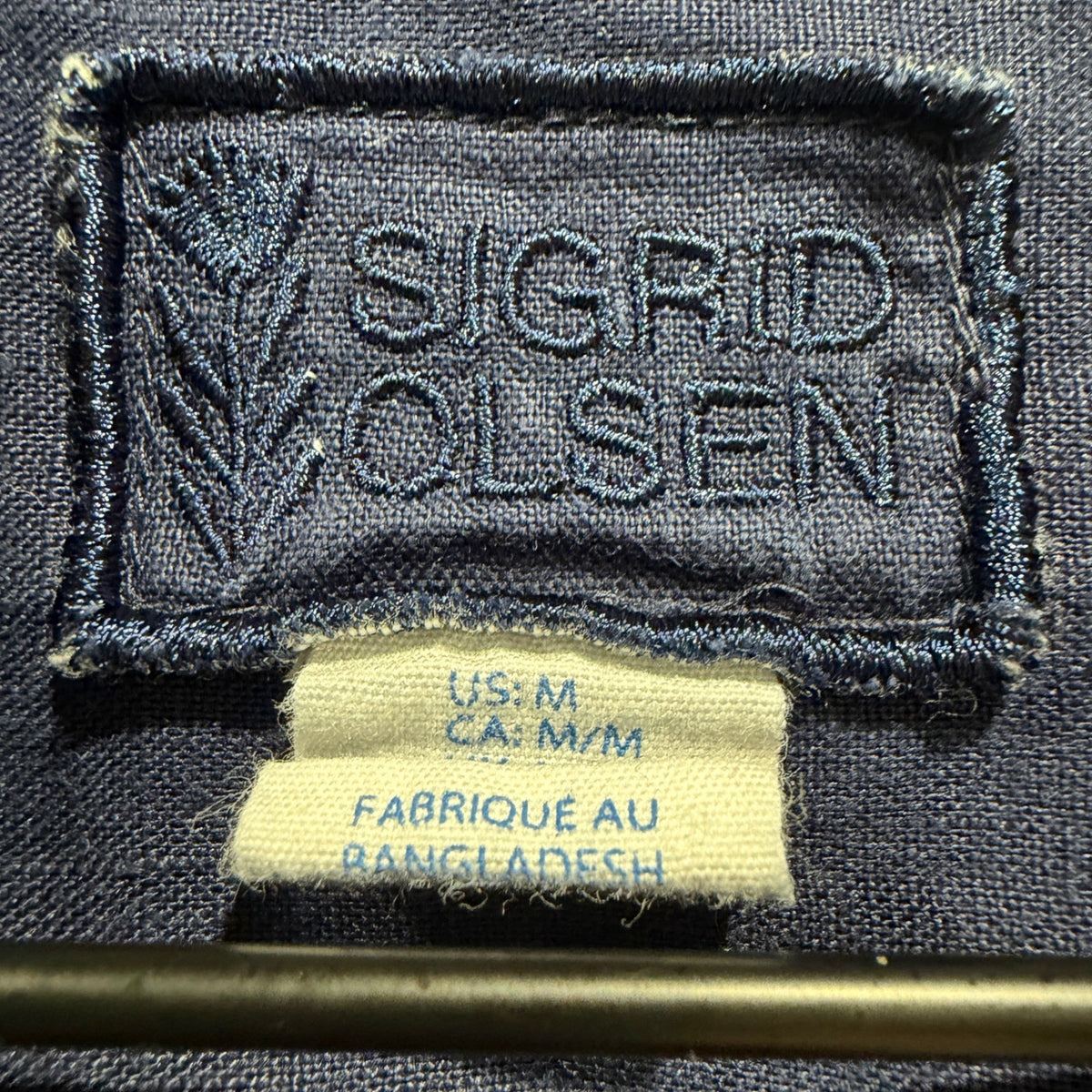 Sigrid Olsen Linen Shirt Women M Navy Blue Roll Tab Sleeve Coastal *Flawed*1