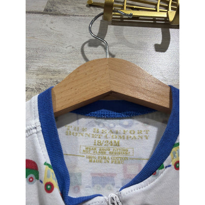 TBBC Hanna Andersson Cotton Sleepers Boys 18-24M Trains Boats Preppy EUC1