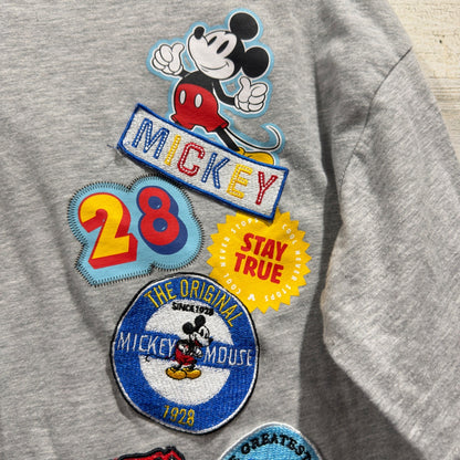 Disney Mickey Mouse T-Shirt Juniors Medium Gray Patch Graphic Disneycore EUC2