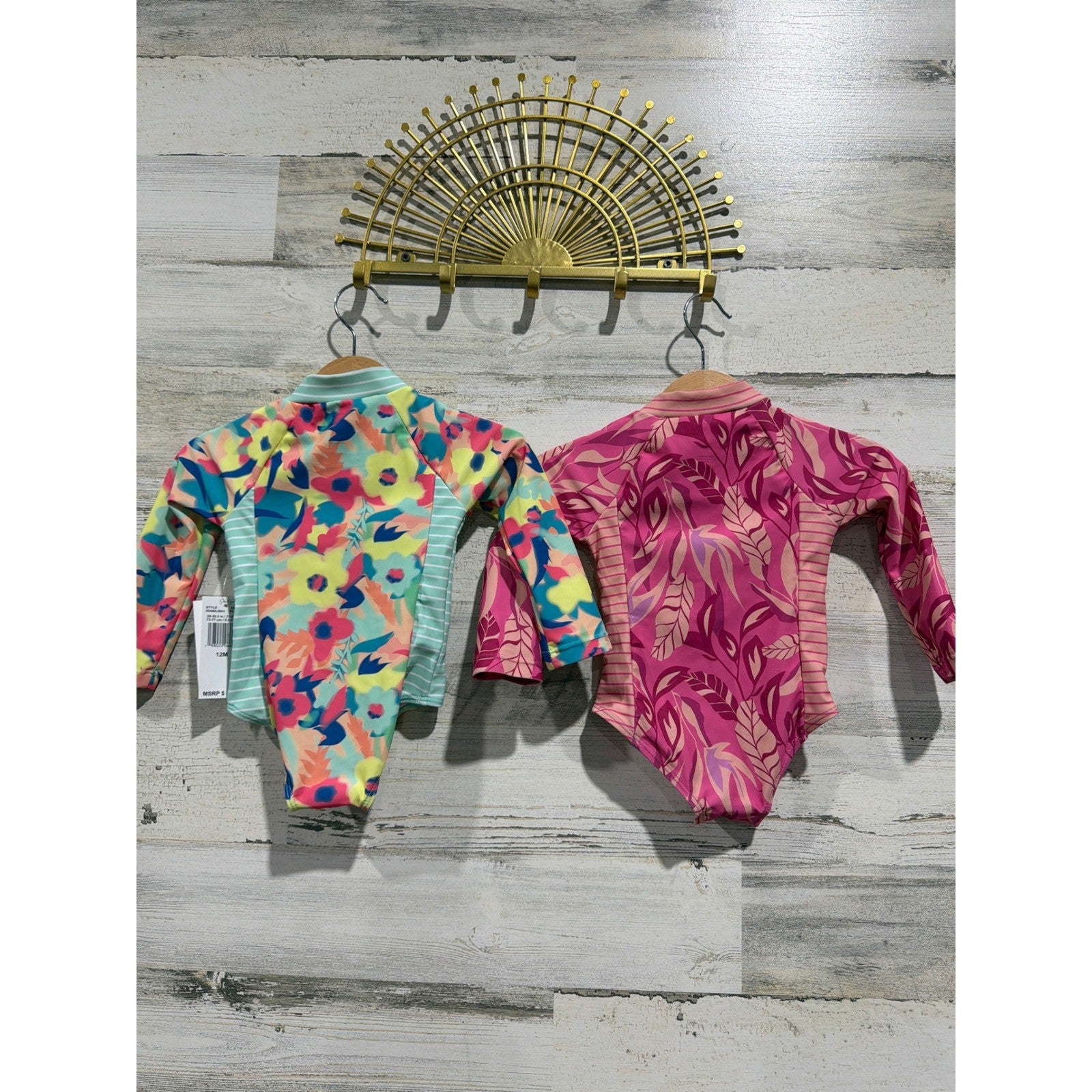 Jessica Simpson Rash Guard Girls 12M Mint Pink Floral Tropical Bundle3