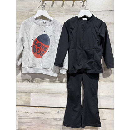 Abby & Evie Old Navy Bundle Girls 4T Black Gray Red Love Bug Flare Set EUC0