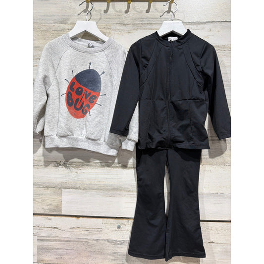 Abby & Evie Old Navy Bundle Girls 4T Black Gray Red Love Bug Flare Set EUC0