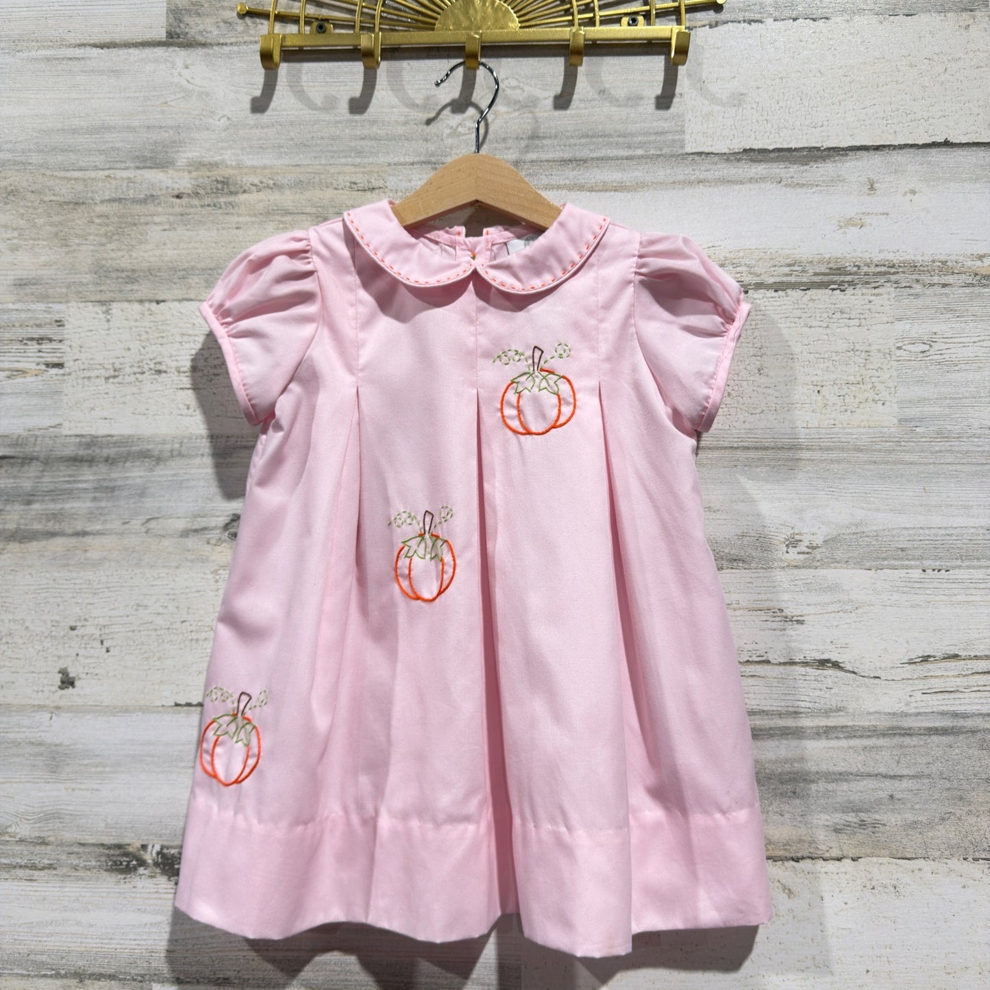 The Proper Peony Pumpkin Dress Girls 3T Pink Embroidered Fall Heirloom *Flawed0
