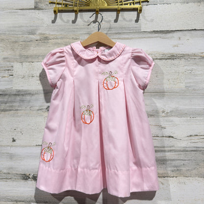 The Proper Peony Pumpkin Dress Girls 3T Pink Embroidered Fall Heirloom *Flawed0