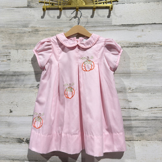 The Proper Peony Pumpkin Dress Girls 3T Pink Embroidered Fall Heirloom *Flawed0