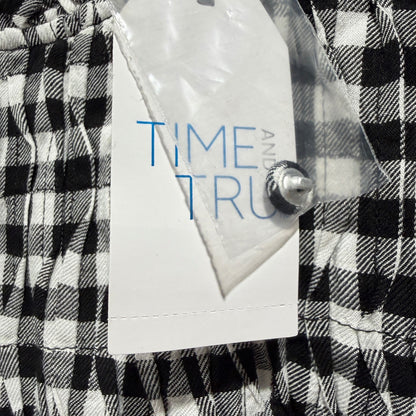 Time and Tru Flutter Top Women Size L 12-14 Black White Gingham Viscose Boho2