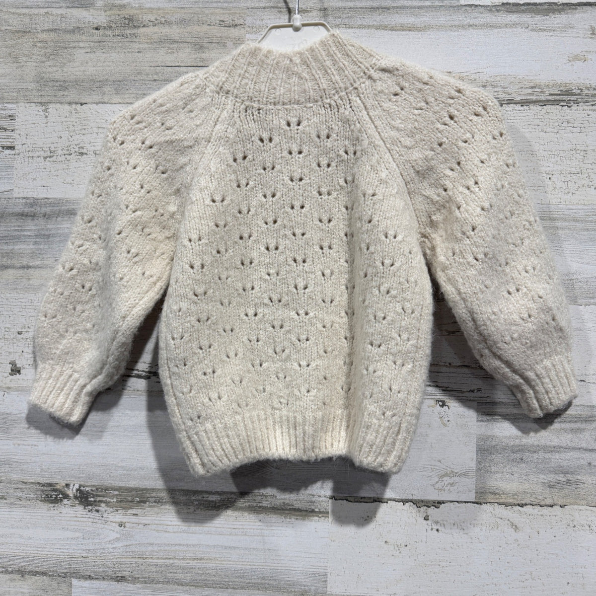 Rylee + Cru Pointelle Knit Cardigan Girls 2-3Y Ivory Wool Blend Boho EUC5
