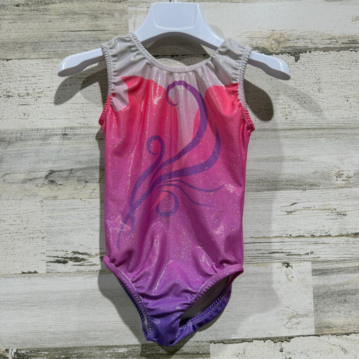 Sparkle Gymnastics Dance Leotard Girls 5t (110) Pink Purple Spandex Flawed*0