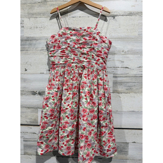 Polo Ralph Lauren Dress Girls 14 Red Floral Linen Blend Cottagecore EUC0