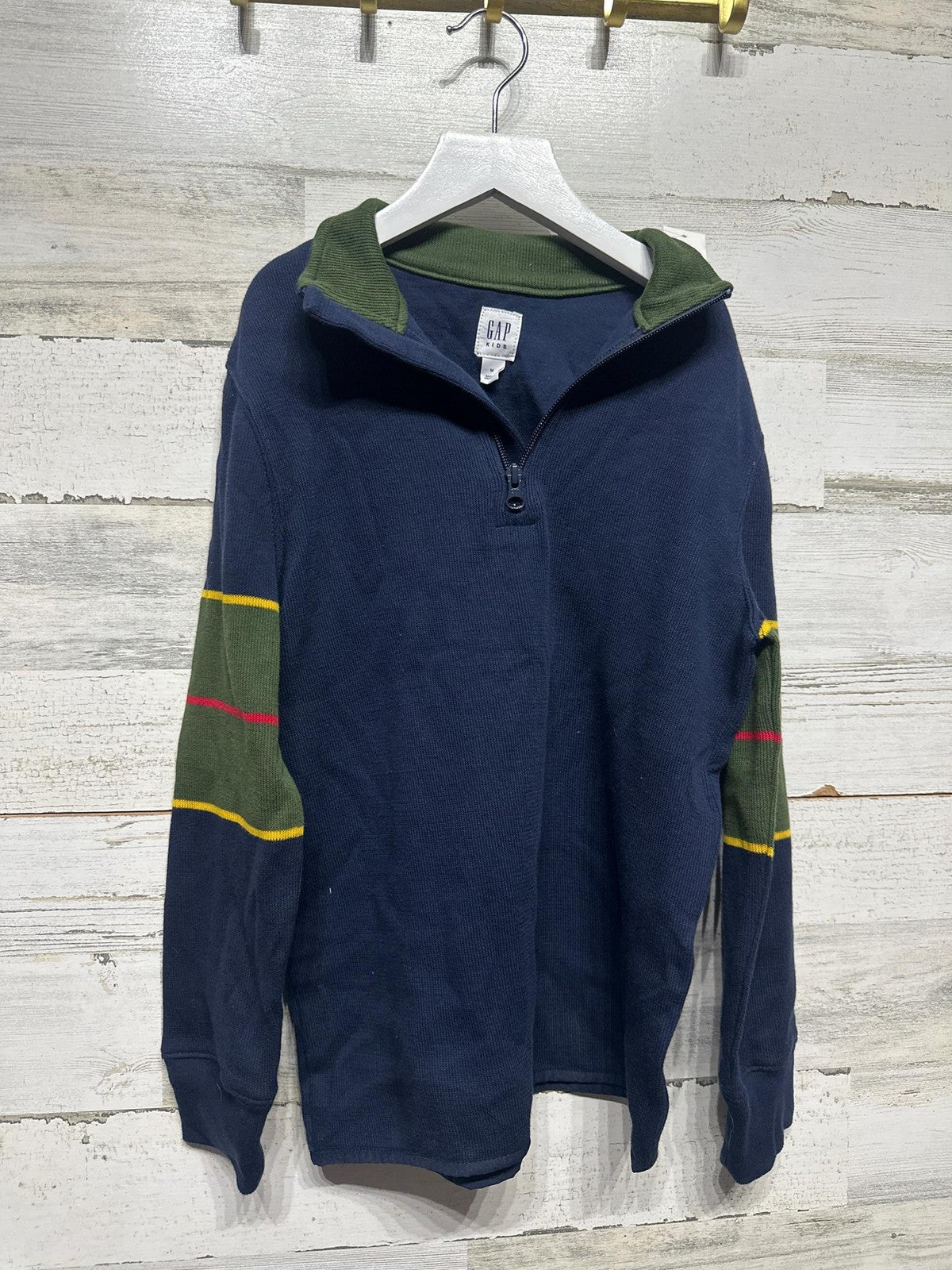 Gap Quarter Zip Sweater Kids Size M 8 Navy Blue Striped Sleeve NWT1