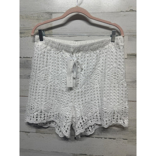 La Blanca Crochet Beach Shorts Womens Size Large White Boho Knit Coverup NWT0