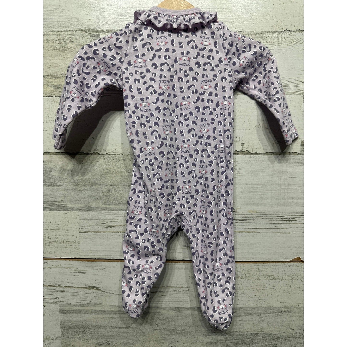 Mini Hop Footed Sleeper Girls 9M Purple Leopard Print Ruffle Snap EUC2