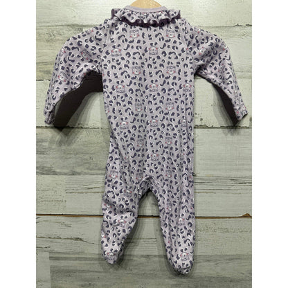 Mini Hop Footed Sleeper Girls 9M Purple Leopard Print Ruffle Snap EUC2