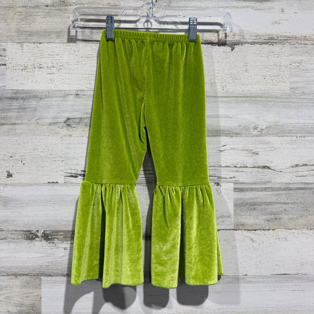 Velvet Bell Bottom Pants Girls 4T Green Cotton Spandex Retro EUC1