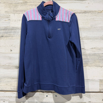 Vineyard Vines Striped Yoke Pullover Women M Navy Blue 100% Cotton Preppy0
