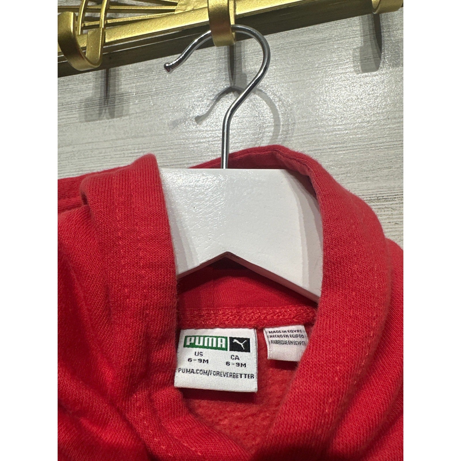 Puma Hoodie Boys 6-9M Red Logo Graphic Fleece Pullover EUC1