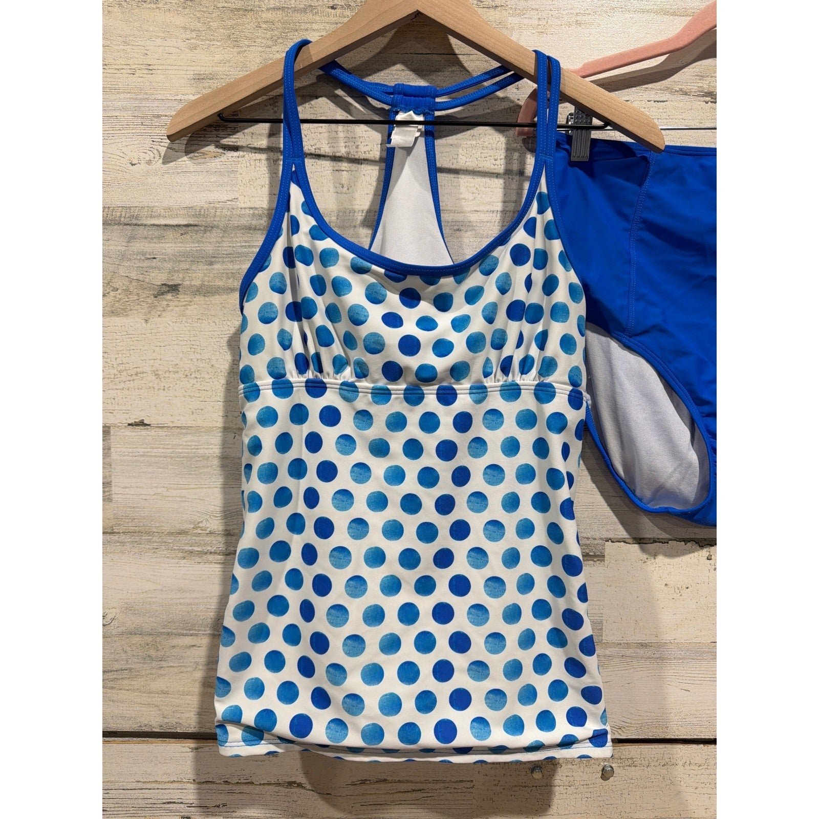 Lime Ricki Tankini Set Women Large Blue Polka Dot Retro Modest GUC1