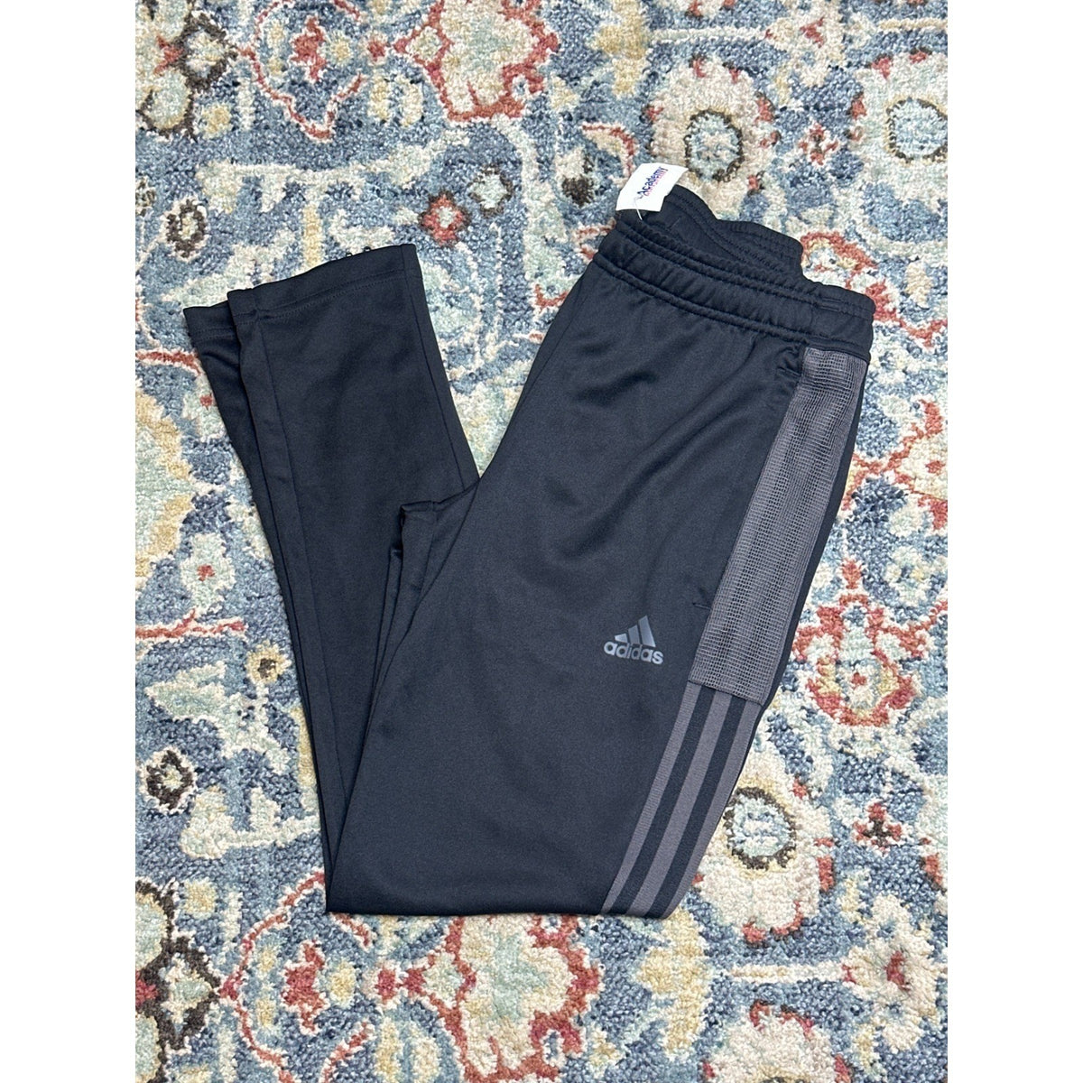 Adidas Joggers Boys 11/12 Black Grey Striped Mesh Athletic Track Pants NWT0