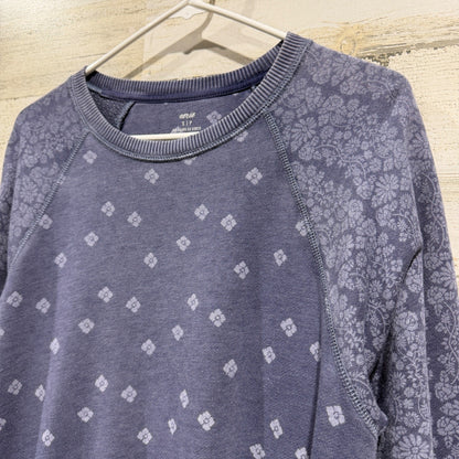Aerie Floral Raglan Sweatshirt Women Small Blue Cotton Blend Boho EUC1