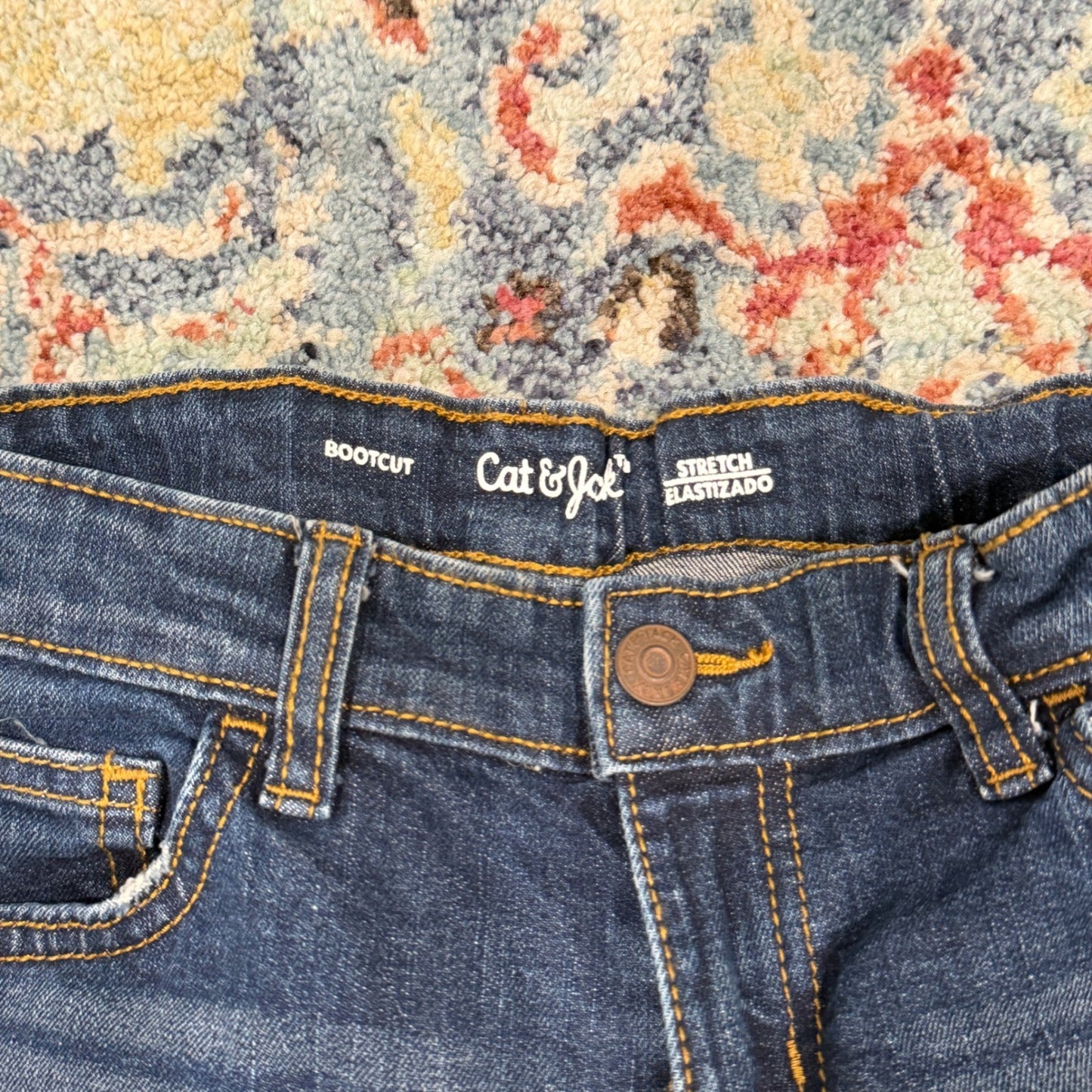 Cat & Jack Bootcut Jeans Boys 7 Dark Wash Adjustable Waist Stretch EUC3