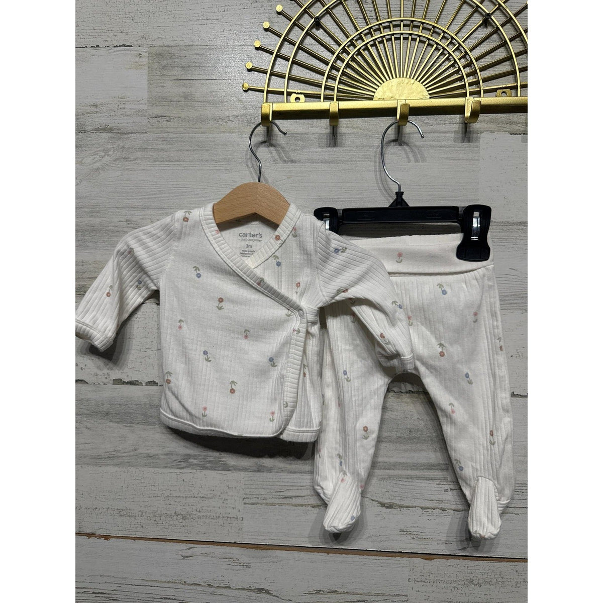 Carter's Just One You Kimono Set Girls 3M White Floral Ribbed EUC1