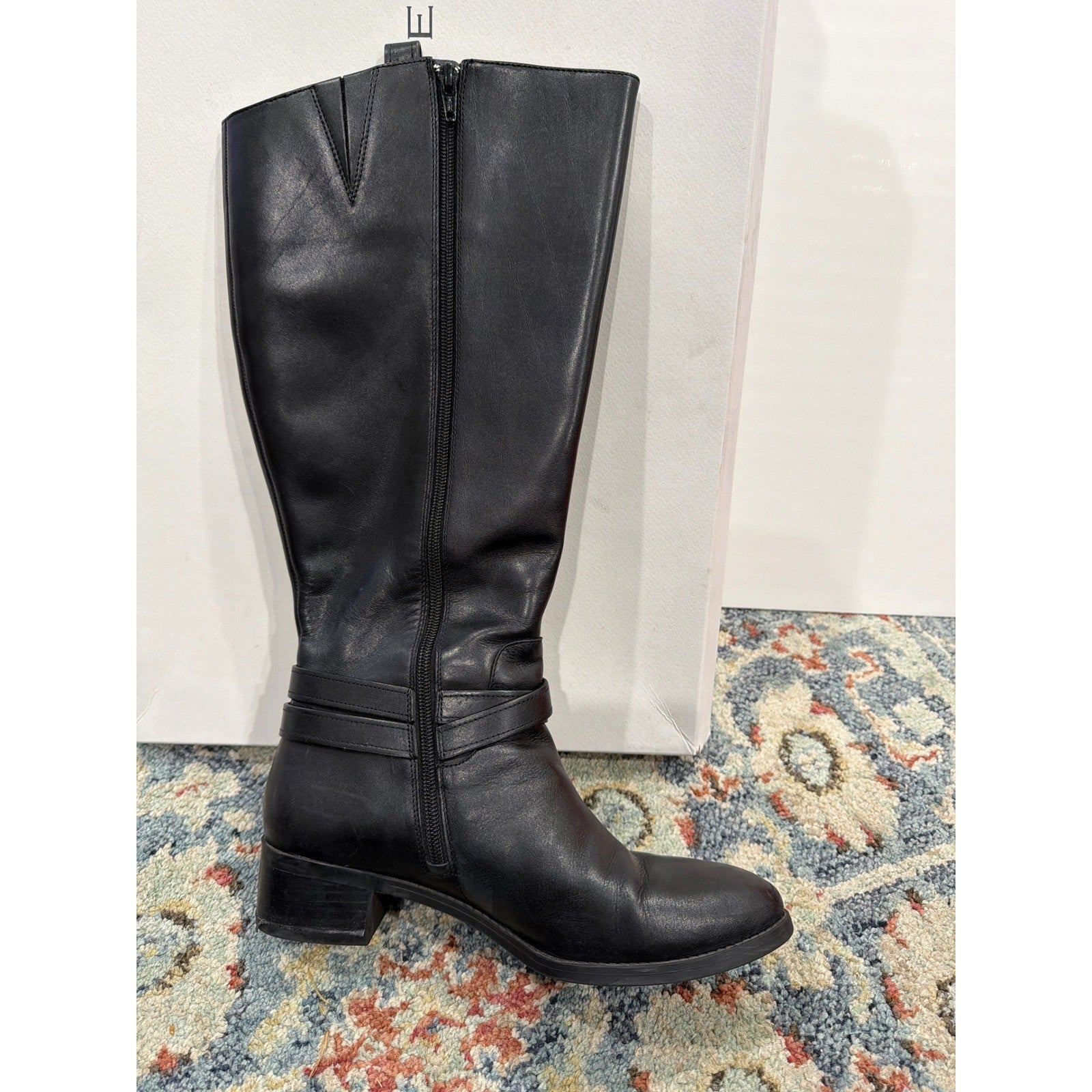 Alex Marie Riding Boots Women 8MW Black Wide Calf Leather Buckle EUC6